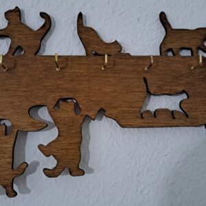 Porte-clés mural chat en bois 