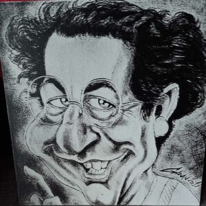Gravure sur toile caricature Coluche