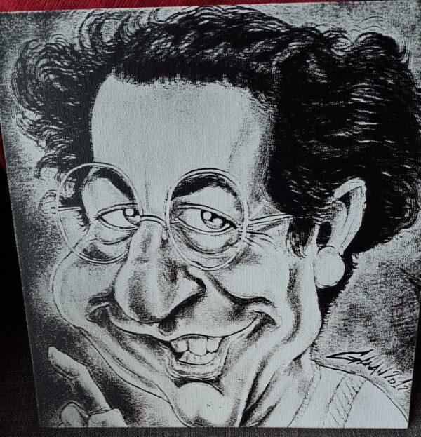 Gravure sur toile caricature Coluche