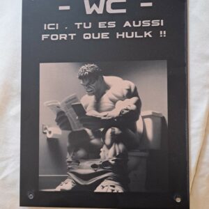 plaques de porte humoristiques a installer sur la porte des WC / toilettes special Hulk