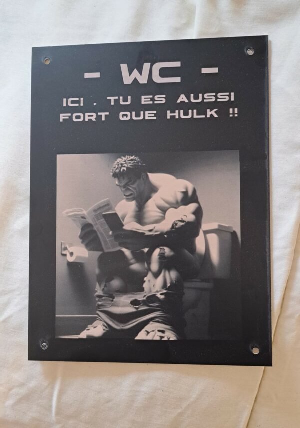 plaques de porte humoristiques a installer sur la porte des WC / toilettes special Hulk